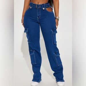 Unbothered Stretch Straight Leg Cargo Jean - Dark Wash Size 3